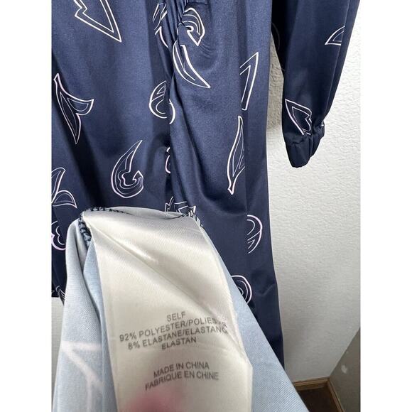 Tibi Remi Print Jersey Midi Dress Size 6 Navy Shirred Long Sleeves - Picture 5 of 7